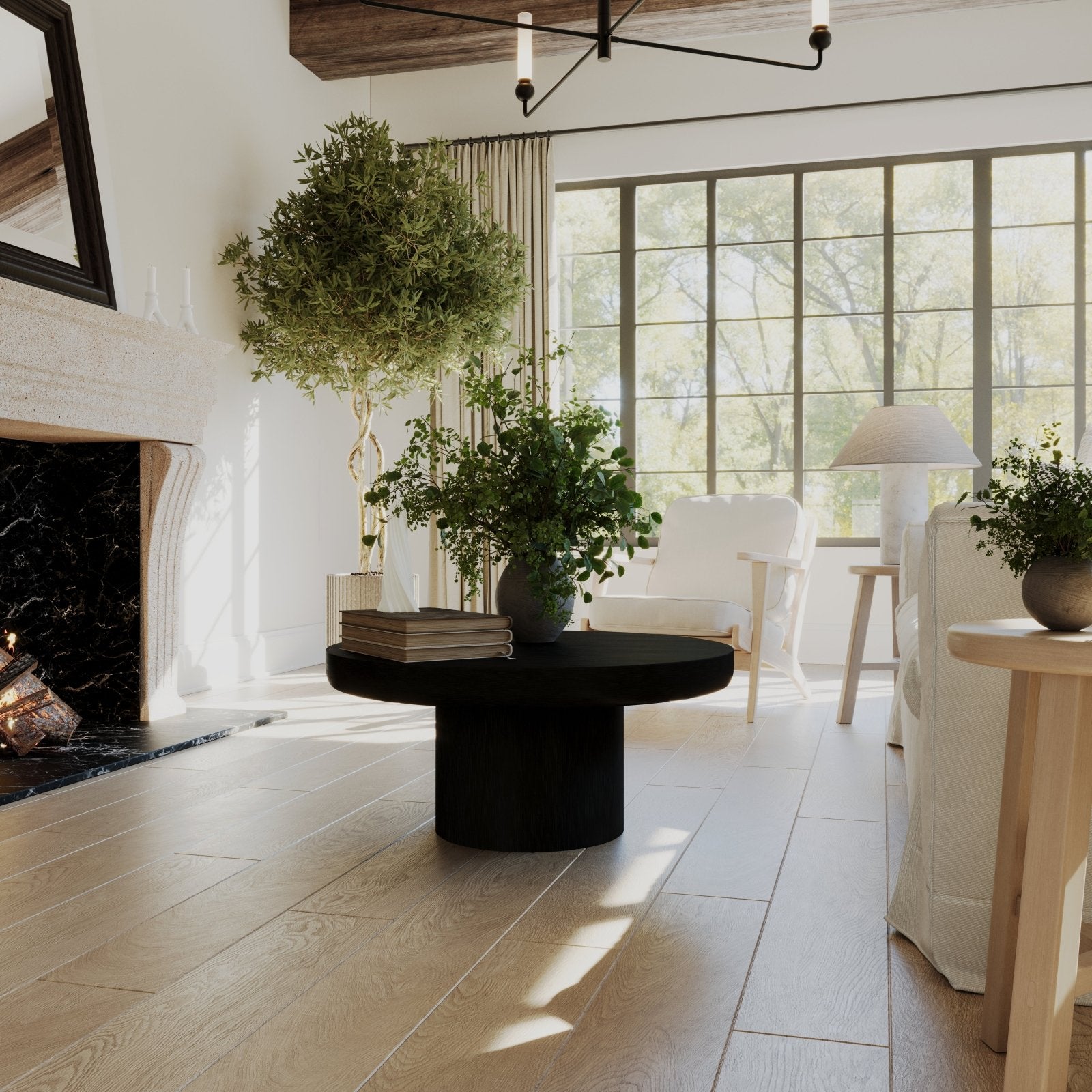 Owen Rustic Circular Wooden Coffee Table in Aged Black in Accent Tables by Maven Lane