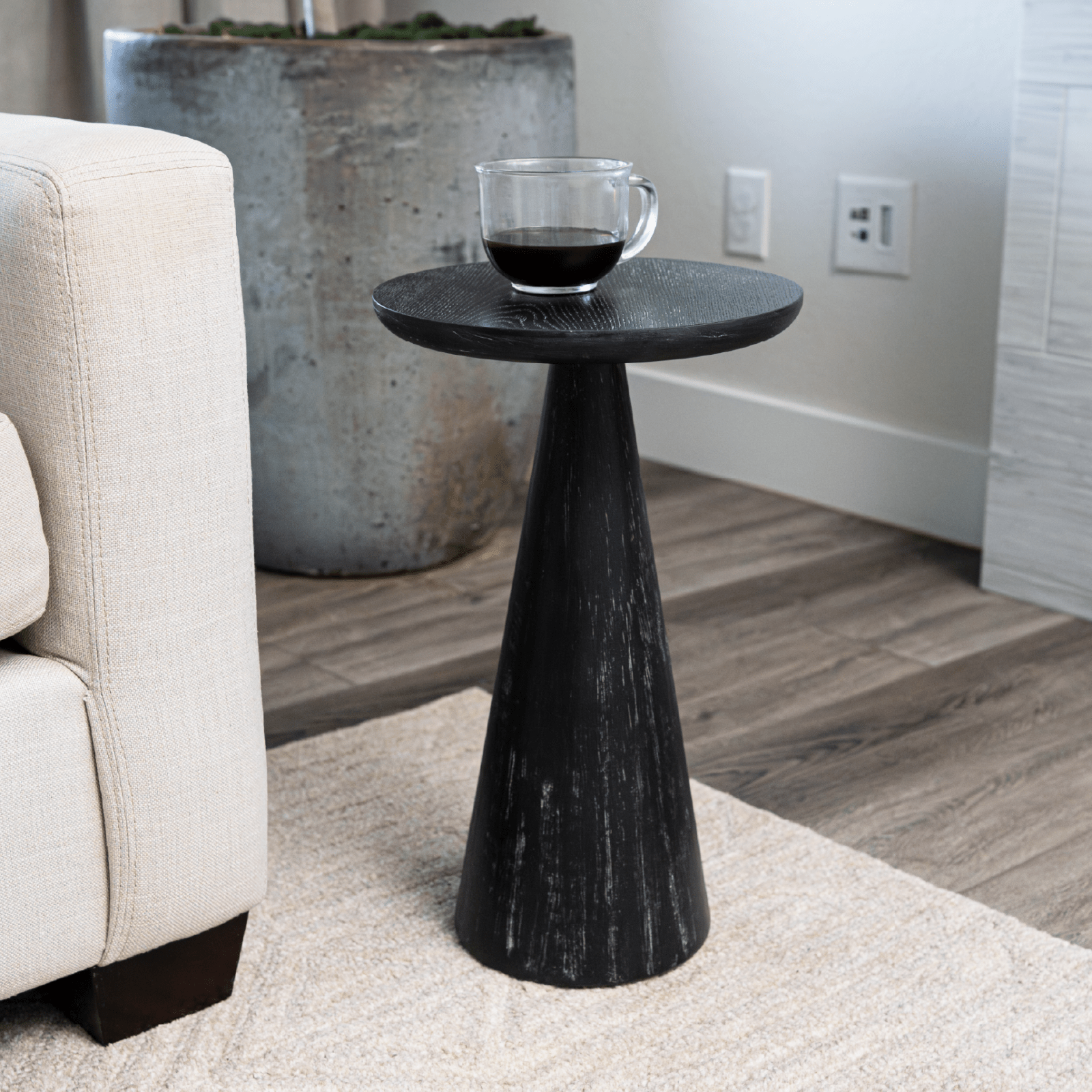 Owen Rustic Wooden Drink Table In Aged Black in Maven Lane by Maven Lane