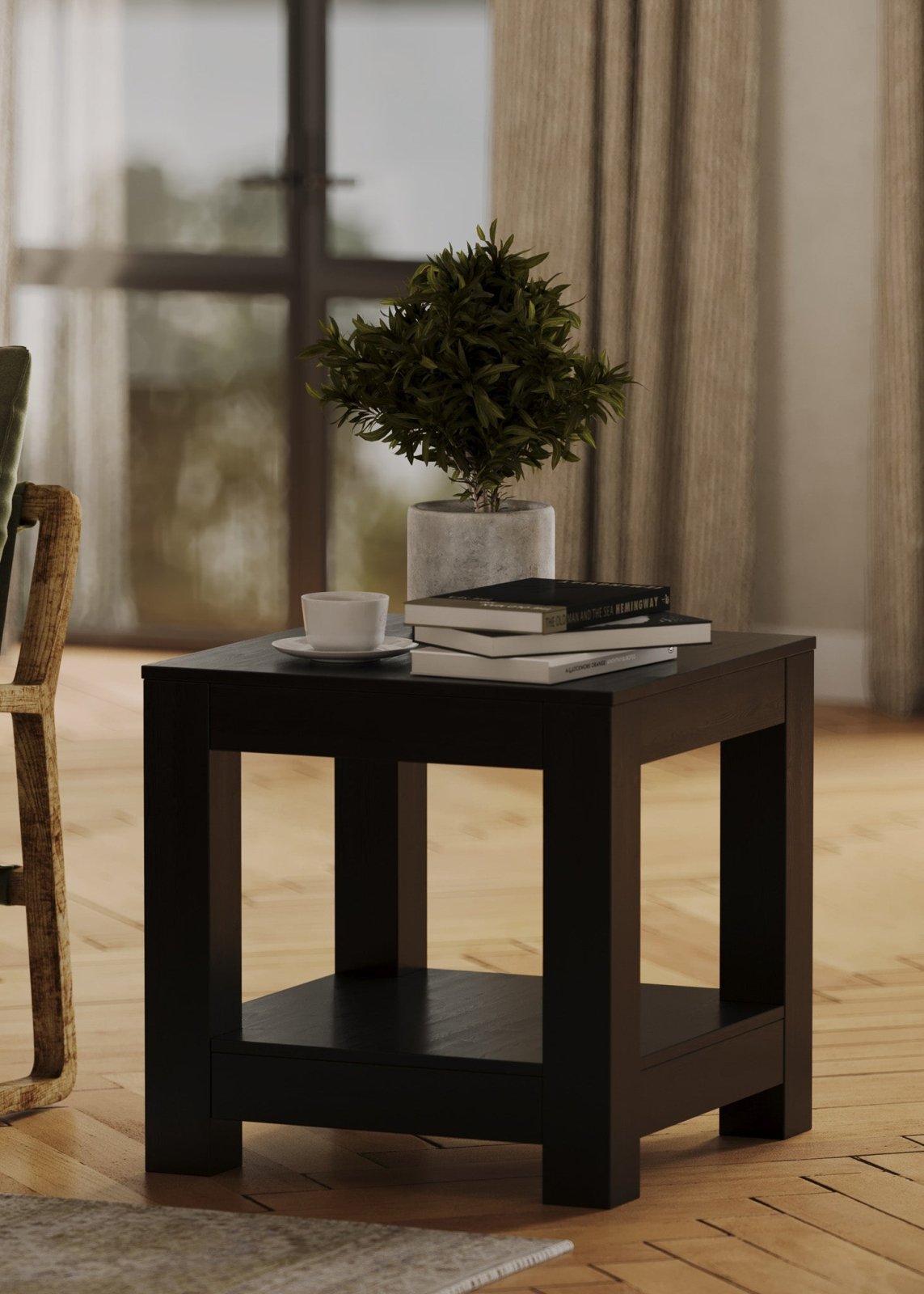 Paulo Wooden Side Table in Weathered Black Finish in Accent Tables by Maven Lane