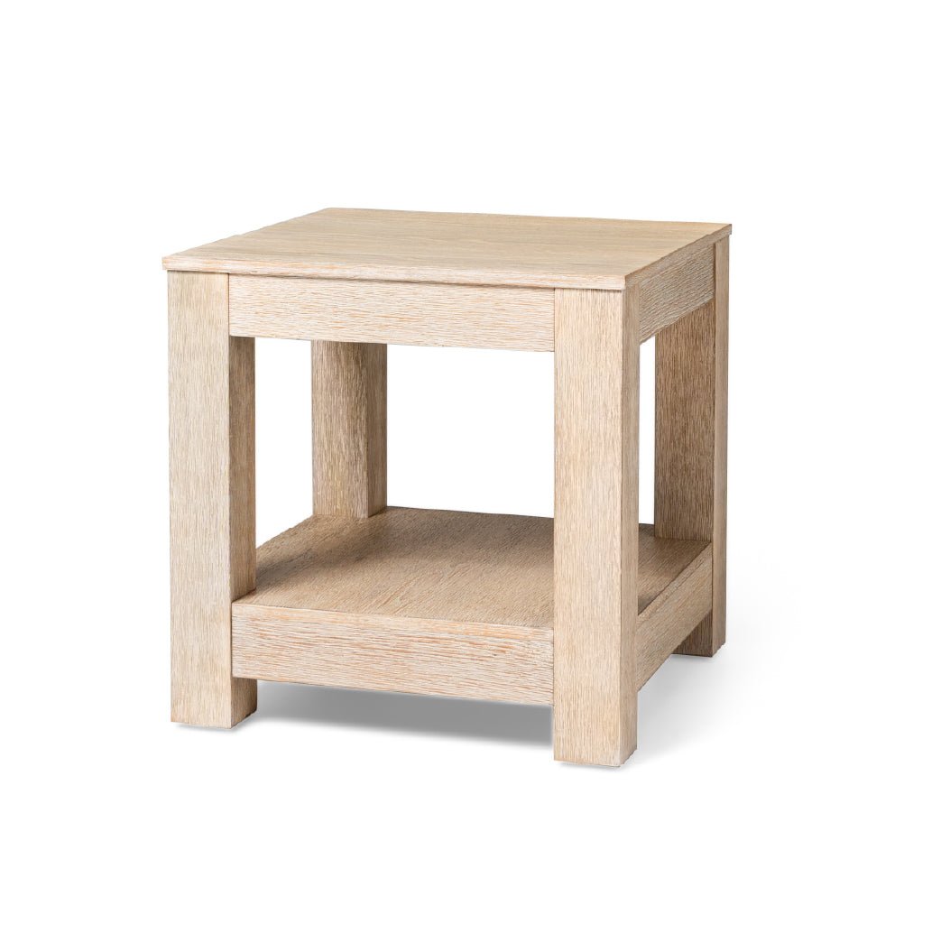 Paulo Wooden Side Table In Weathered White Finish in Maven Lane by Maven Lane