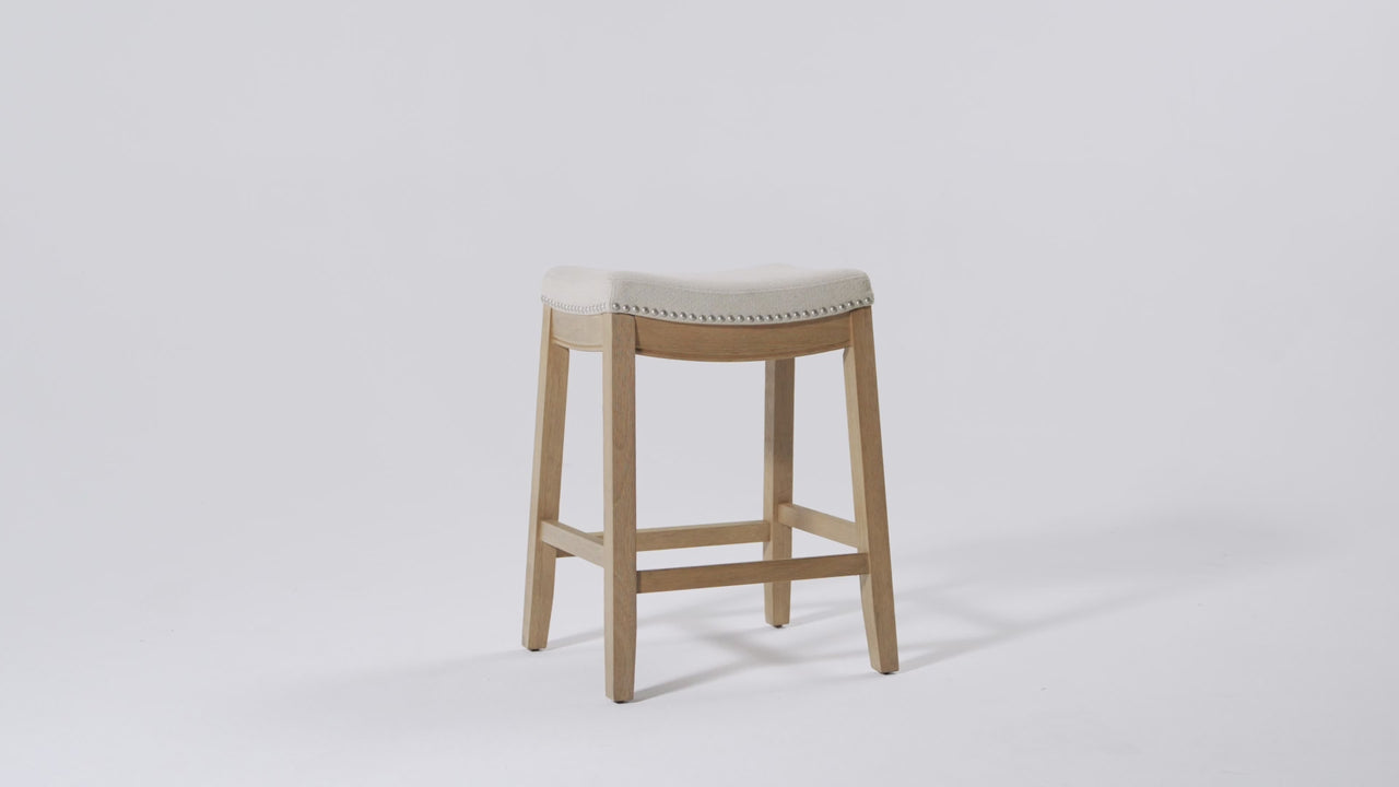 Sophia Counter Stool in Natural Finish with Beige Fabric Upholstery in Stools by Maven Lane