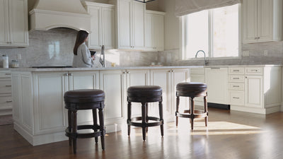 27" Pullman backless swivel counter height kitchen stool - dark walnut finish w/ vintage brown vegan leather in Stools by Maven Lane