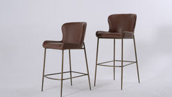 Naomi Bar Stool in Aged Gold Finish with Brown Faux Leather in Stools by Maven Lane