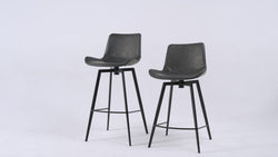 Victor Bar Stool in Black Finish with Dark Grey Faux Leather in Stools by Maven Lane