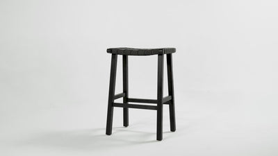 31" Noah Backless Bar Stool In Black Finish & Dark Grey Woven Faux Leather Seat (Set of 4) in Stools by Maven Lane