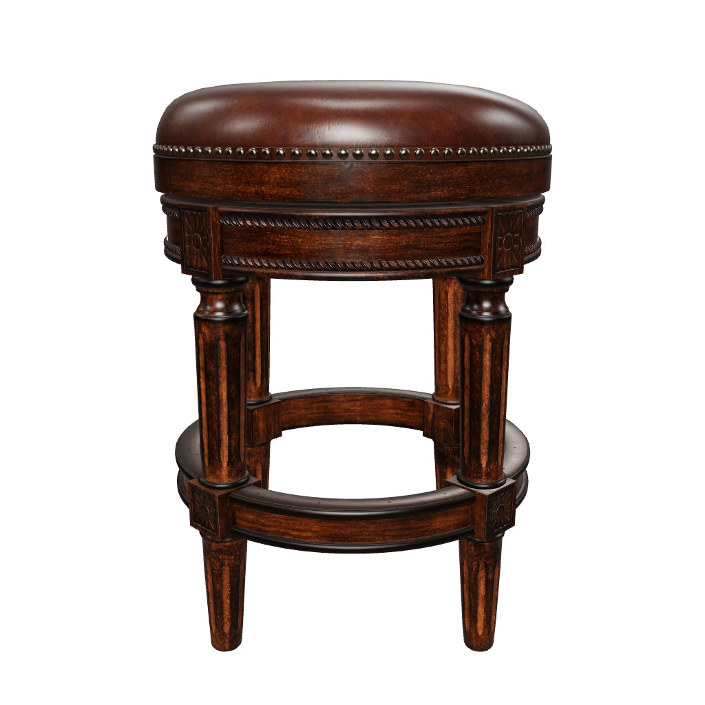 27" Pullman backless swivel counter height kitchen stool - dark walnut finish w/ vintage brown vegan leather in Stools by Maven Lane