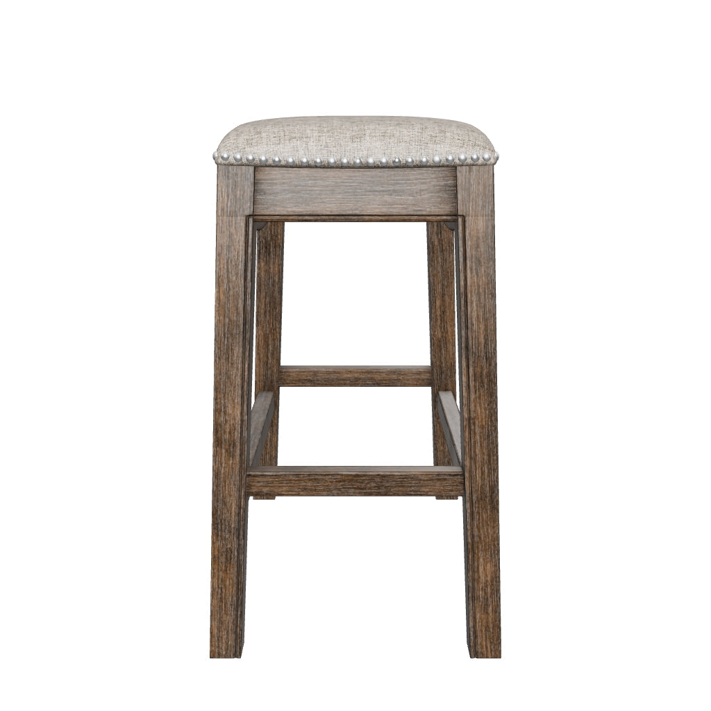 26" Adrien saddle counter height kitchen stool - walnut finish with grey fabric upholstery in Stools by Maven Lane