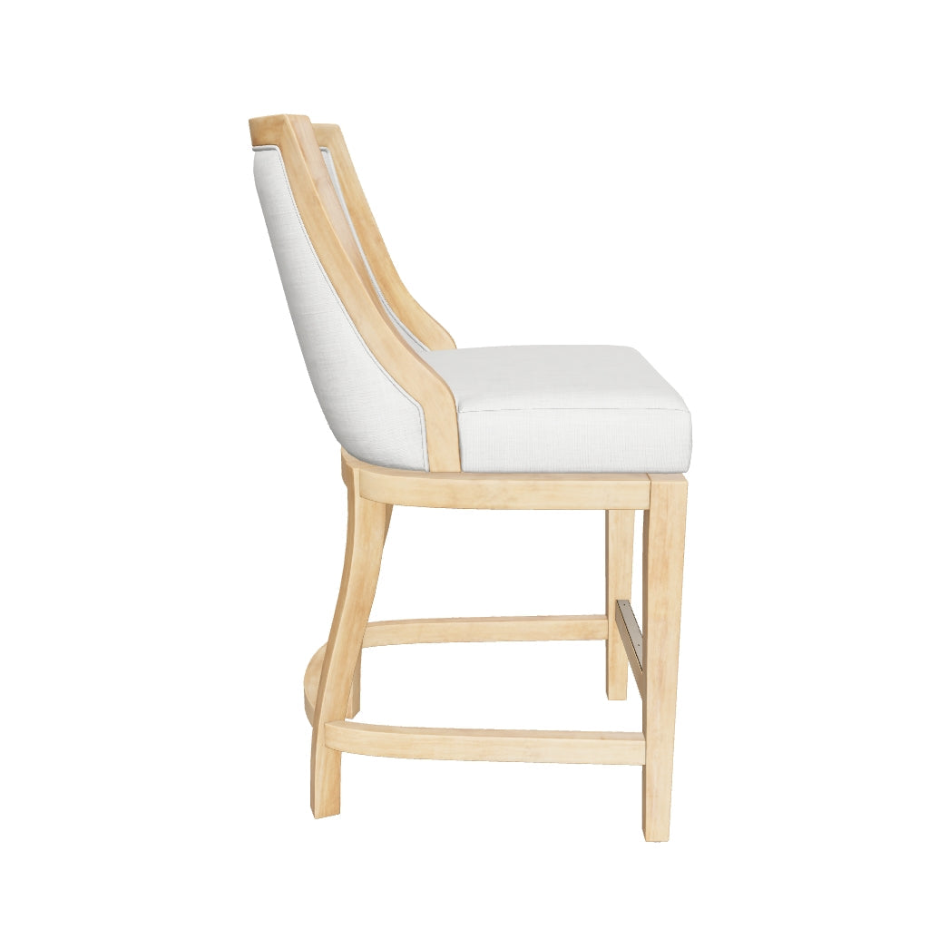 26" Vienna Swivel Counter Stool in Weathered Oak Finish with Sand Color Fabric Upholstery in Stools by Maven Lane