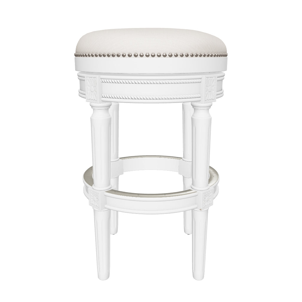 31" Pullman backless swivel bar stool in alabaster white finish with cream fabric upholstery in Stools by Maven Lane
