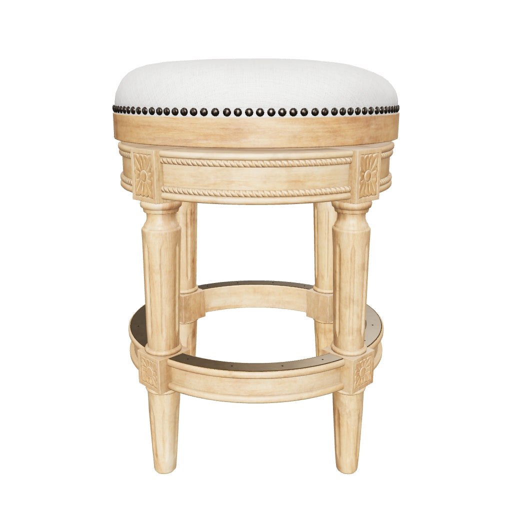 27" Pullman backless swivel counter height kitchen stool - weathered oak finish with sand color fabric upholstery in Stools by Maven Lane