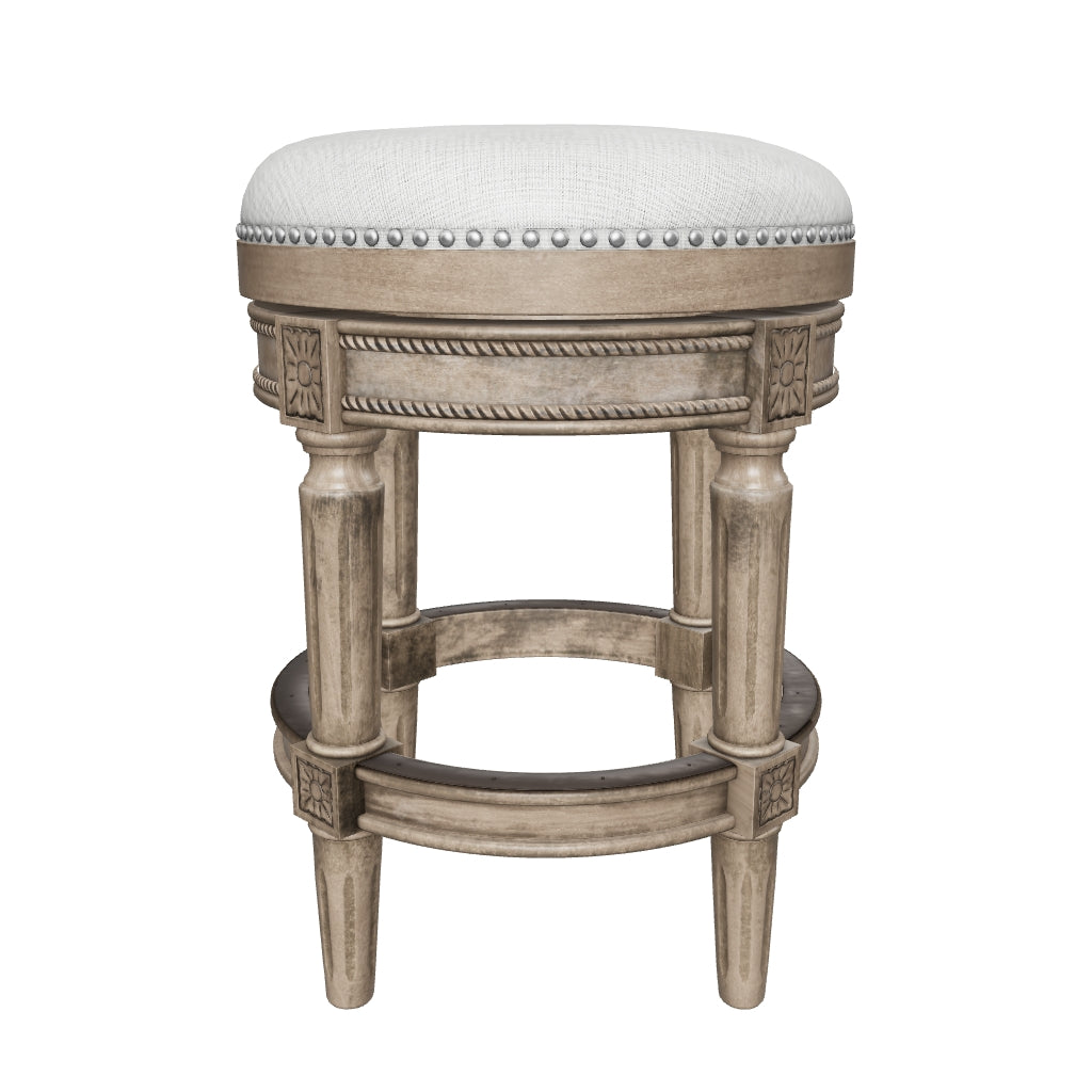 Pullman Backless Swivel Counter Height Kitchen Stool - Reclaimed Oak Finish With Ash Grey Fabric Upholstery in Stools by Maven Lane