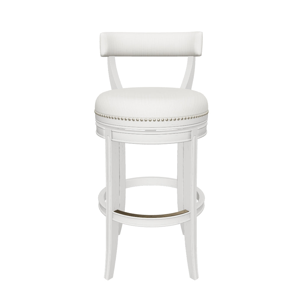 31" Alexander Bar Stool in Cream Finish with Natural Fabric Upholstery in Stools by Maven Lane