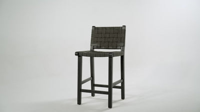 Noah Bar Stool In Aged Black Finish With Charcoal Black Vegan Leather in Stools by Maven Lane