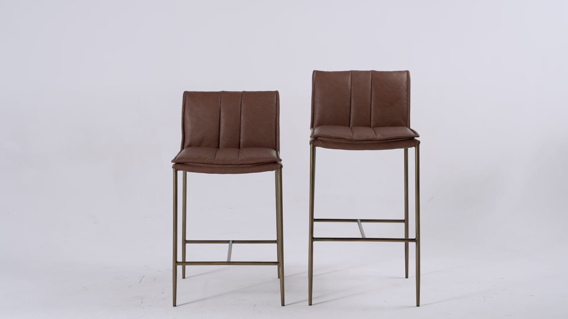 25" Gerard Counter Stool in Aged Gold Finish with Brown Faux Leather in Stools by Maven Lane