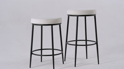 Stella Counter Stool in Matte Black Finish with Snow White Fabric Upholstery in Stools by Maven Lane