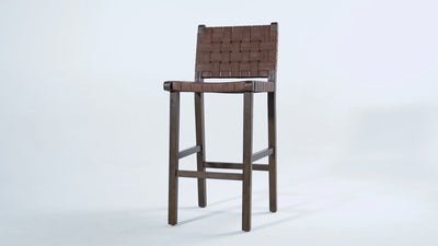 31" Noah Bar Stool In Brown Finish & Brown Woven Faux Leather Seat (Set of 4) in Stools by Maven Lane