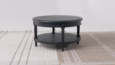 Pullman Traditional Round Wooden Coffee Table in Antiqued Black Finish in Accent Tables by Maven Lane