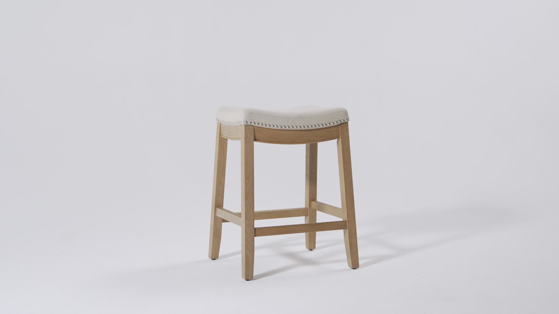 26" Sophia Backless Counter Stool in Aged Natural Finish with Light Beige Fabric in Stools by Maven Lane