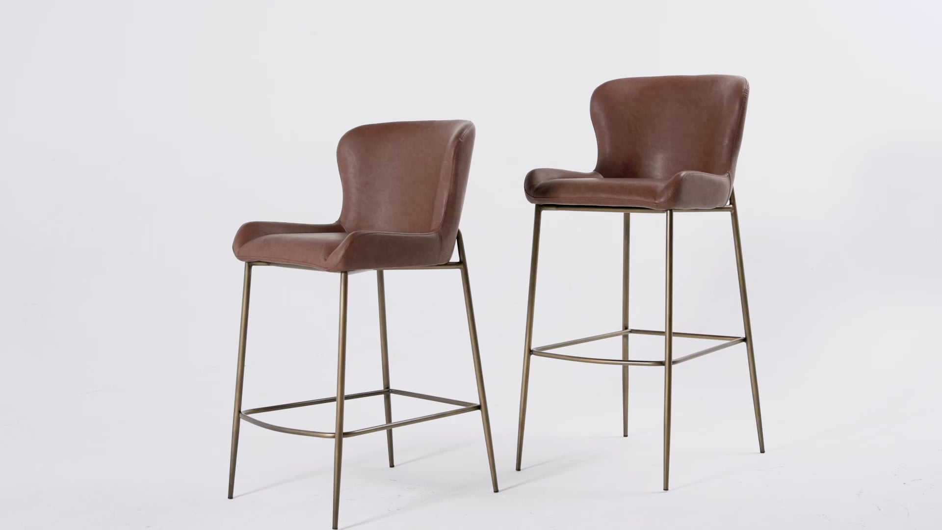 31" Naomi Bar Stool in Aged Gold Finish with Brown Faux Leather (Set of 3) in Stools by Maven Lane