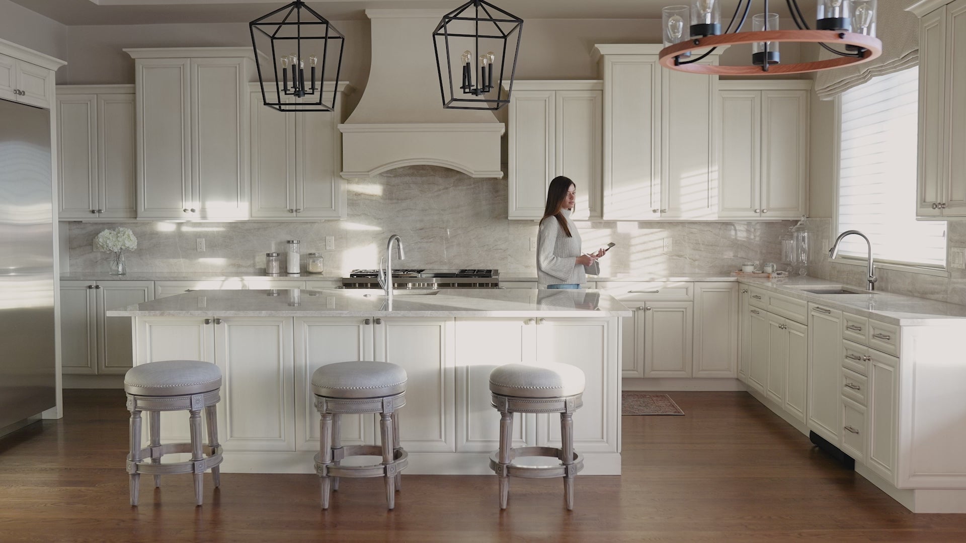 26" Pullman Backless Counter Stool in Grey Finish with Grey Fabric (Set of 4) in Stools by Maven Lane