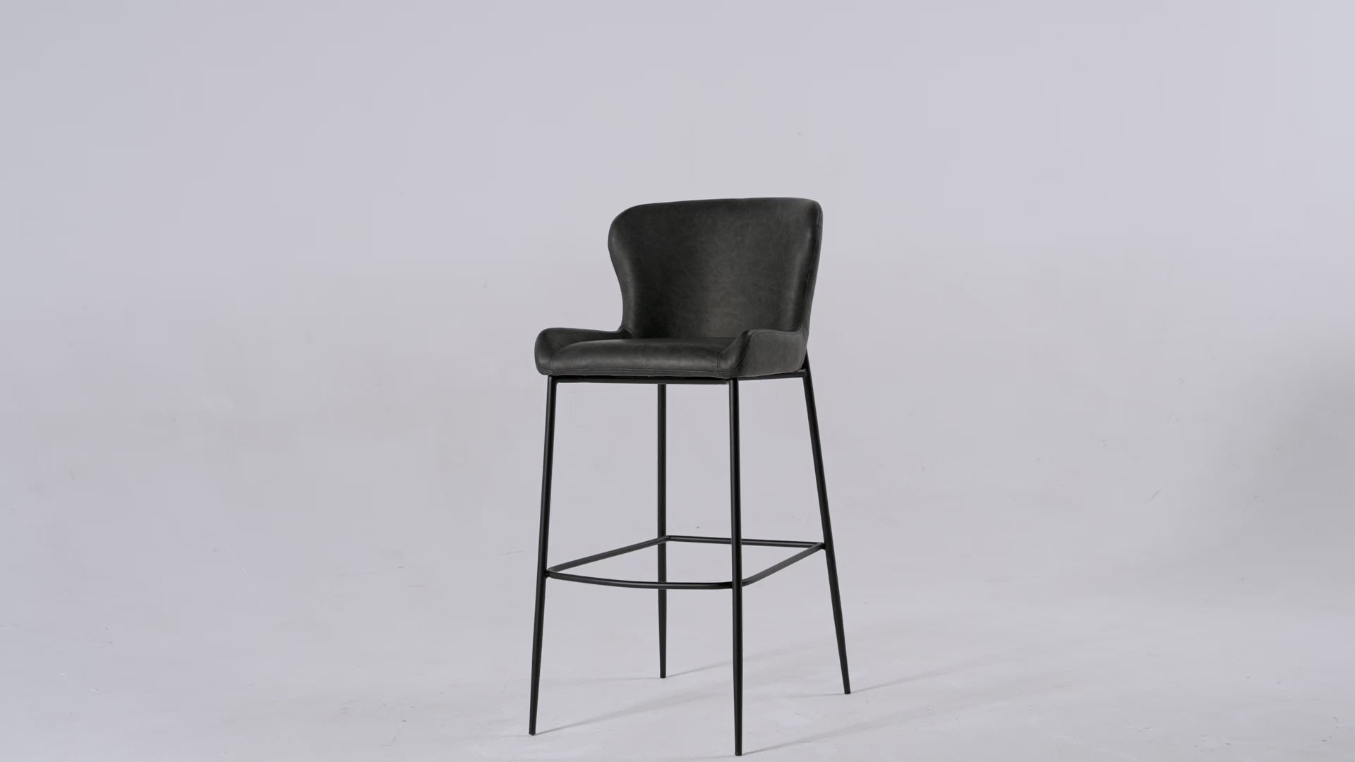 31" Naomi Bar Stool in Black Finish with Dark Grey Faux Leather (Set of 4) in Stools by Maven Lane