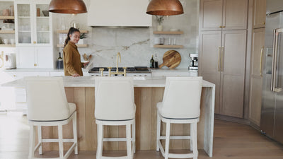 26" Vienna Swivel Counter Stool in White Oak Finish with Natural Fabric Upholstery in Stools by Maven Lane
