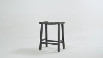 26" Noah Backless Counter Stool In Black Finish & Dark Grey Woven Faux Leather Seat (Set of 4) in Stools by Maven Lane