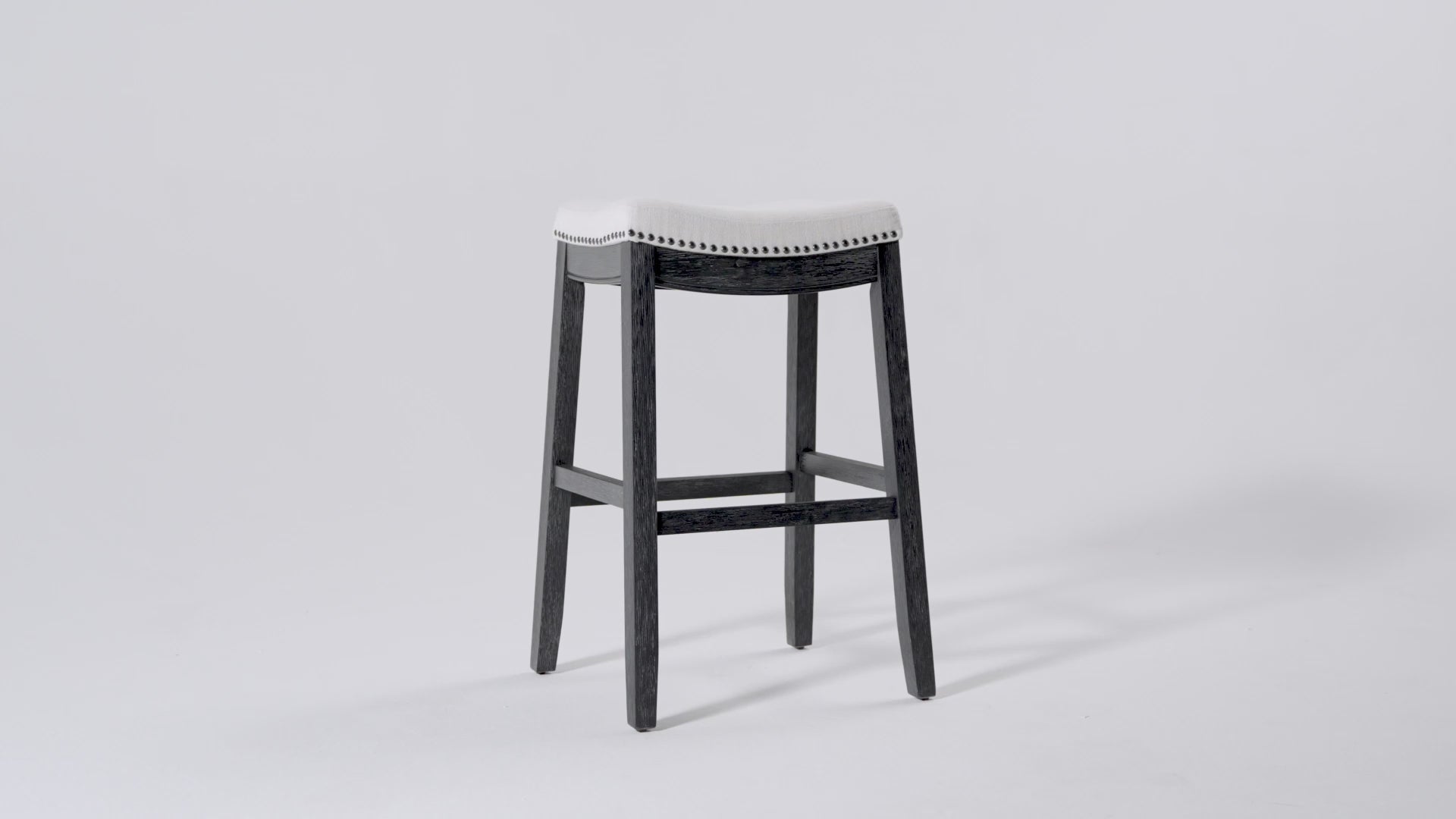 31" Sophia Backless Bar Stool in Aged Black Finish with Snow White Fabric in Stools by Maven Lane