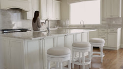 Pullman Backless Counter Stool in White Finish with Cream Fabric in Stools by Maven Lane