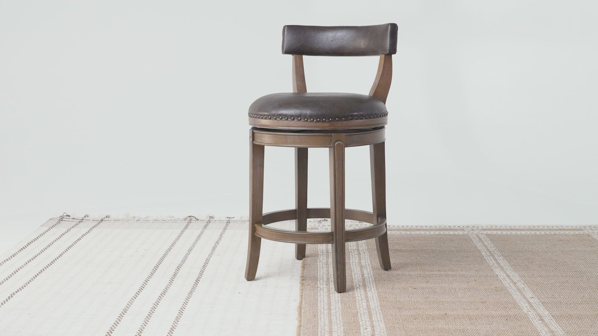 Alexander Counter Stool in Brown Finish with Brown Faux Leather Upholstery in Stools by Maven Lane