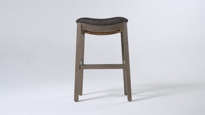 Alex Bar Stool in Walnut Finish with Marksman Saddle Vegan Leather in Stools by Maven Lane