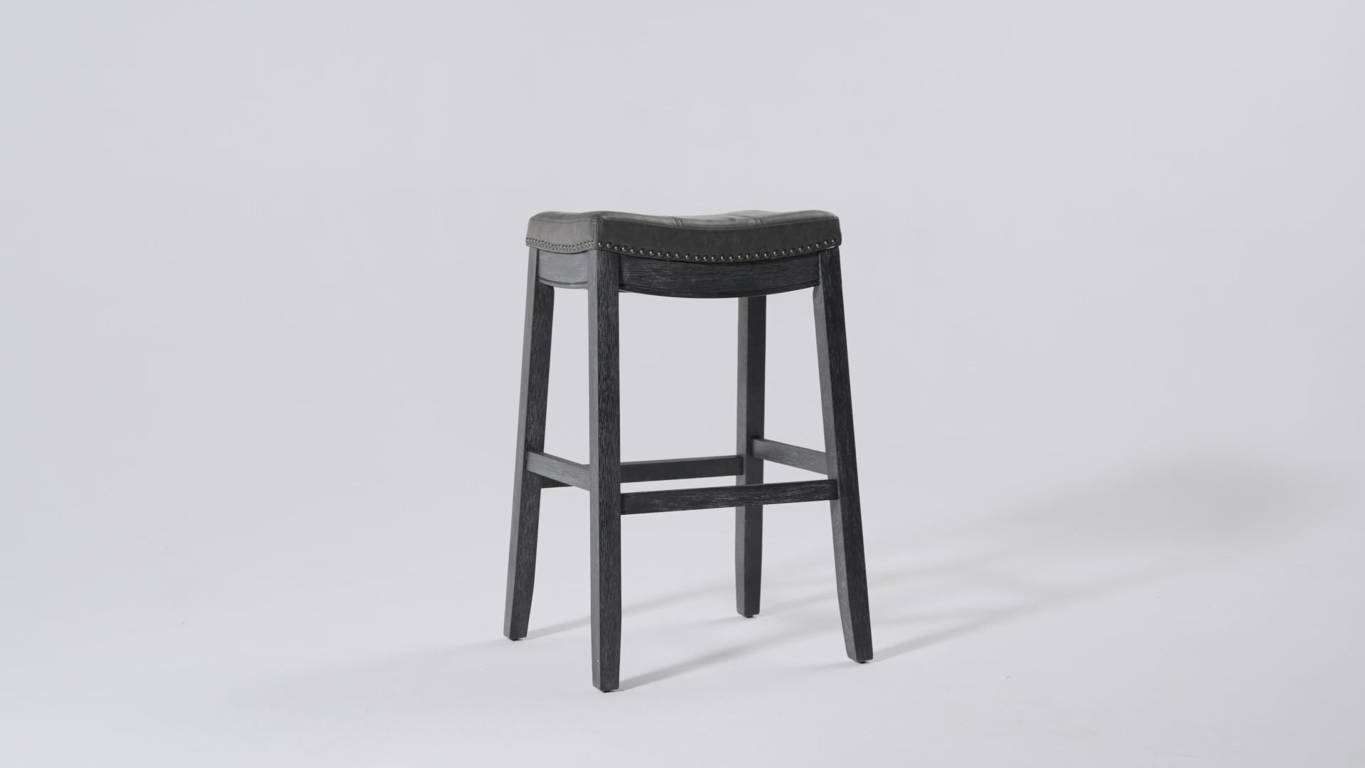 Sophia Bar Stool in Black Finish with Dark Grey Faux Leather Seat in Stools by Maven Lane