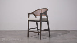 Chloe Counter Stool in Brown Finish with Beige Fabric Upholstery and Honey Rattan Back in Stools by Maven Lane
