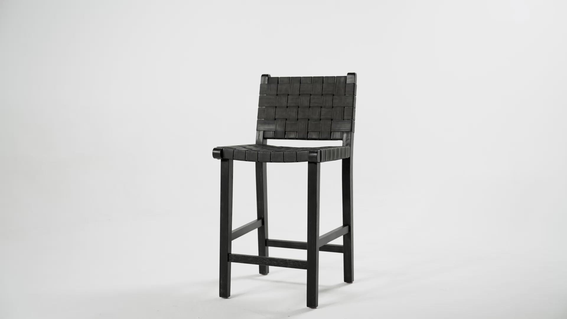 26" Noah Counter Stool in Aged Black Finish with Charcoal Black Vegan Leather in Stools by Maven Lane