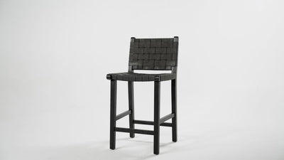 26" Noah Counter Stool in Aged Black Finish with Charcoal Black Vegan Leather in Stools by Maven Lane