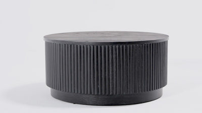 Dallas Round Wooden Coffee Table in Aged Black in Coffee Table by Maven Lane
