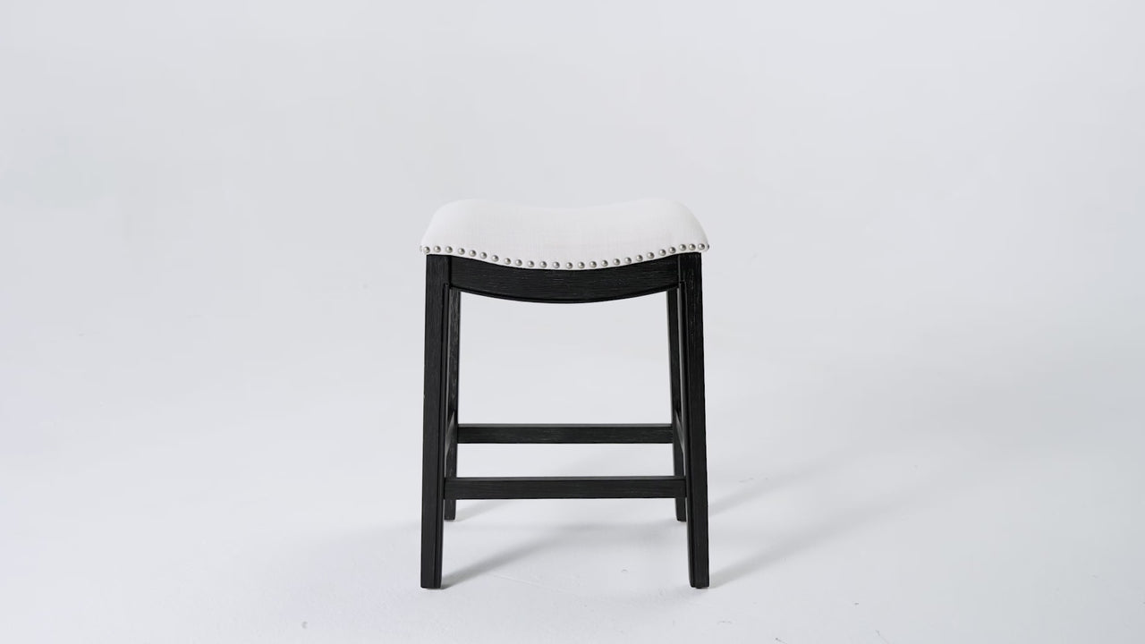 Adrien Saddle Counter Stool in Black Finish with White Fabric in Stools by Maven Lane