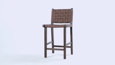 26" Noah Counter Stool In Brown Finish & Brown Woven Faux Leather Seat (Set of 2) in Stools by Maven Lane