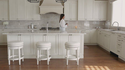 Pullman Backless Swivel Bar Stool In White Oak Finish With Natural Fabric Upholstery in Stools by Maven Lane