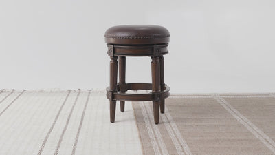 26" Pullman Backless Counter Stool in Dark Walnut Finish with Vintage Brown Vegan Leather in Stools by Maven Lane