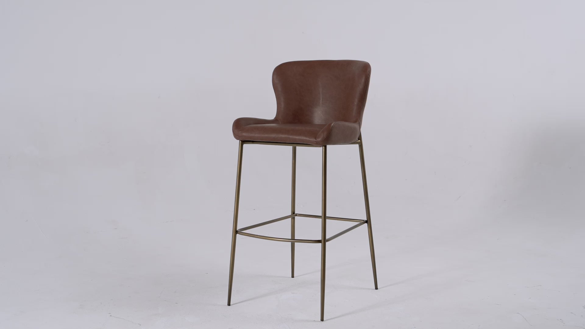 27" Naomi Counter Stool in Antique Brass Finish with Cocoa Brown Vegan Leather Upholstery in Maven Lane by Maven Lane