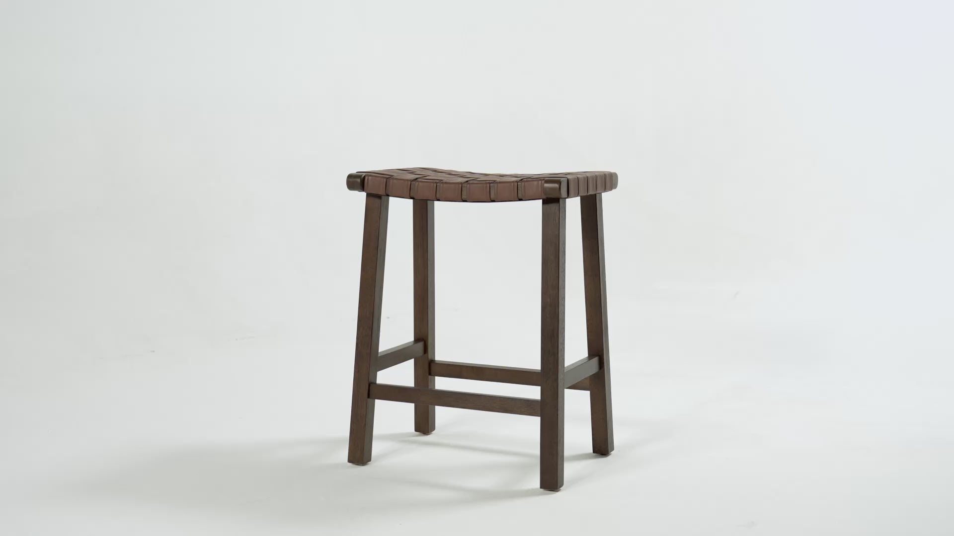 Noah Backless Counter Stool In Brown Finish & Brown Woven Faux Leather Seat in Stools by Maven Lane