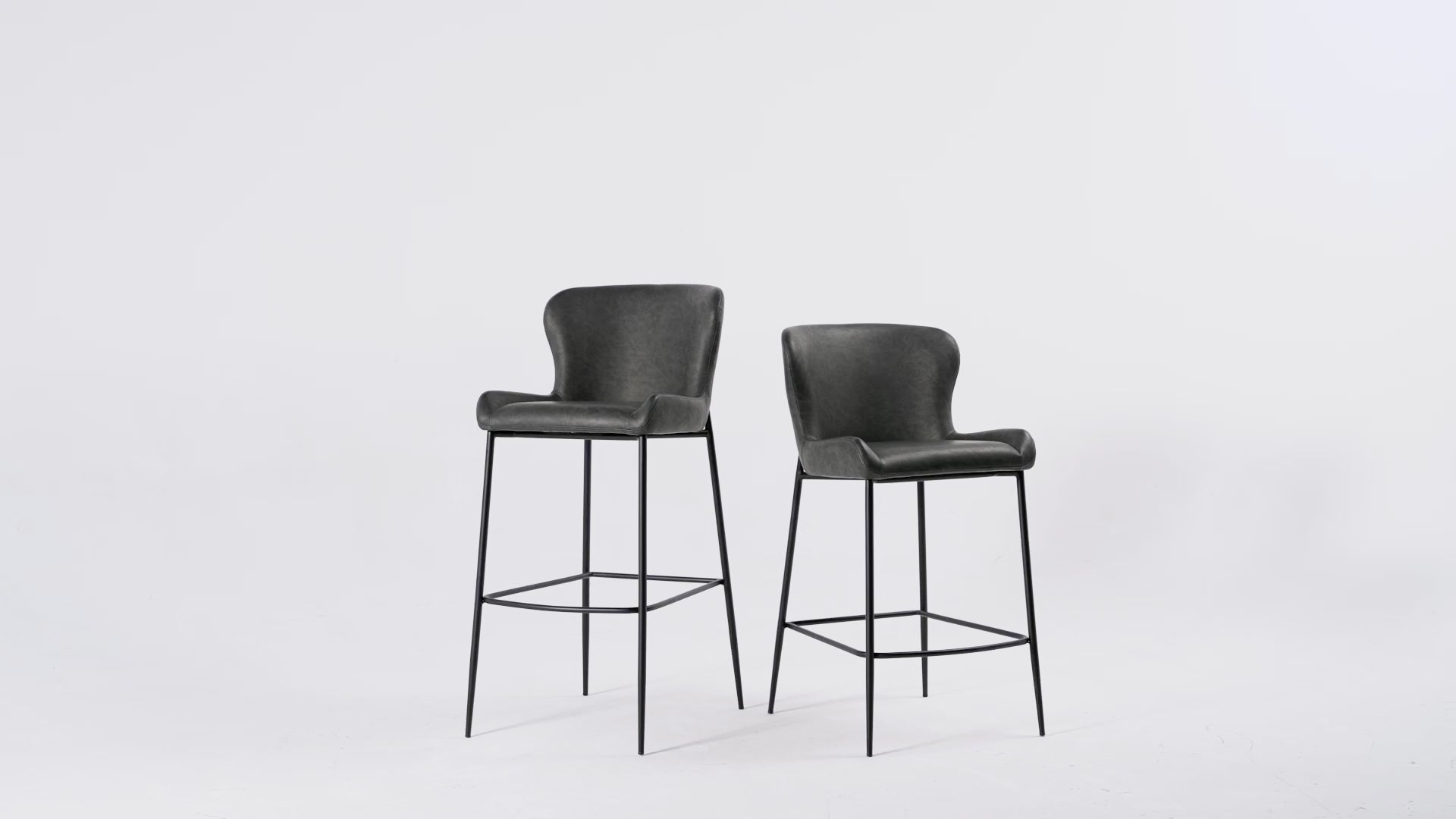 26" Naomi Counter Stool in Black Finish with Dark Grey Faux Leather (Set of 3) in Stools by Maven Lane