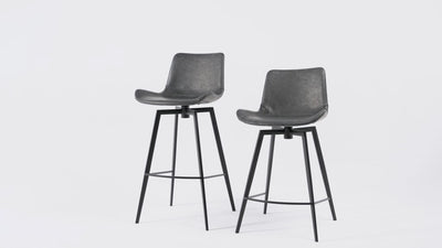 26" Victor Counter Stool in Black Finish with Dark Grey Faux Leather (Set of 3) in Stools by Maven Lane