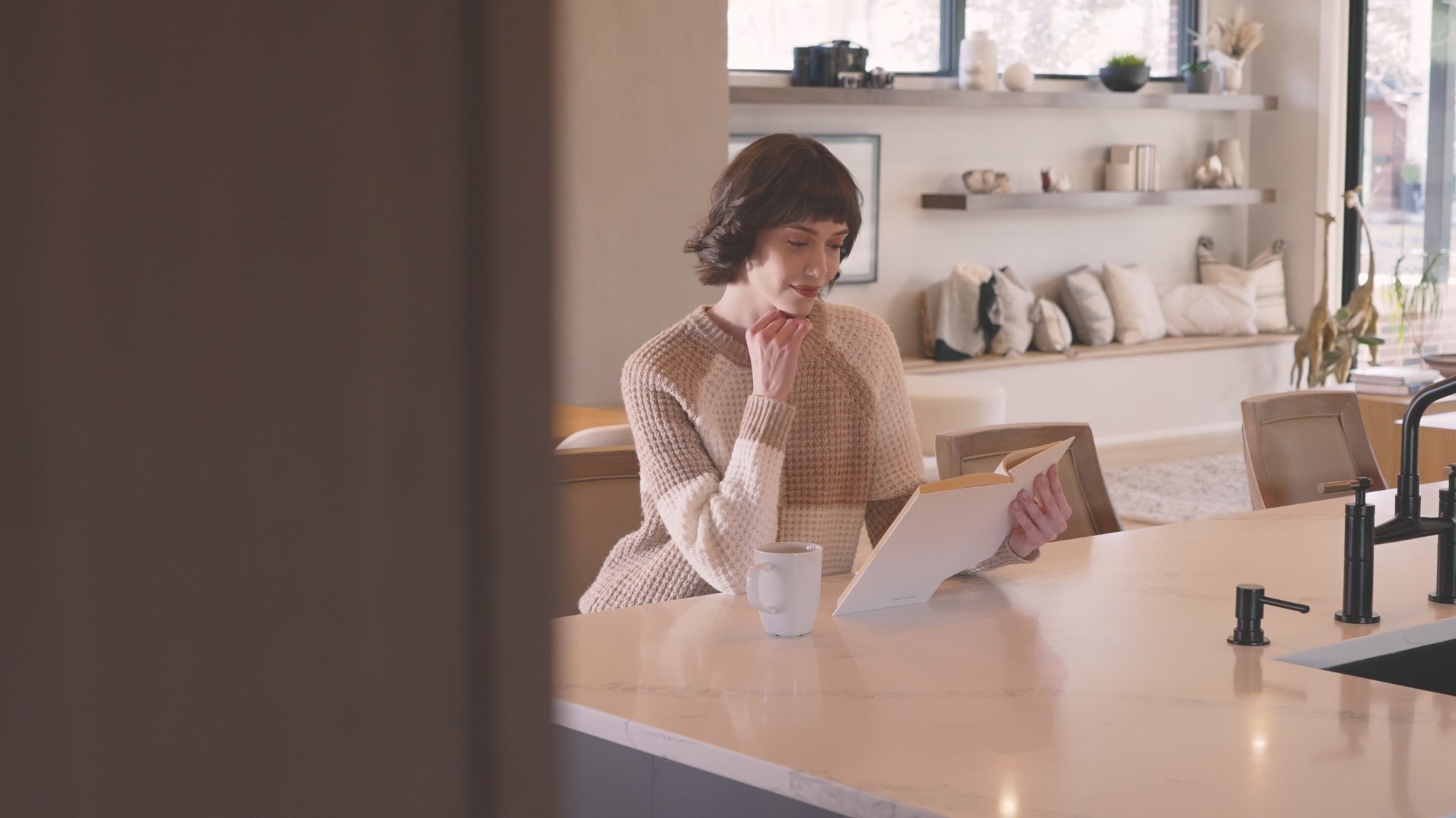 Vienna Swivel Bar Stool in Light Brown Finish with Beige Faux Leather in Stools by Maven Lane