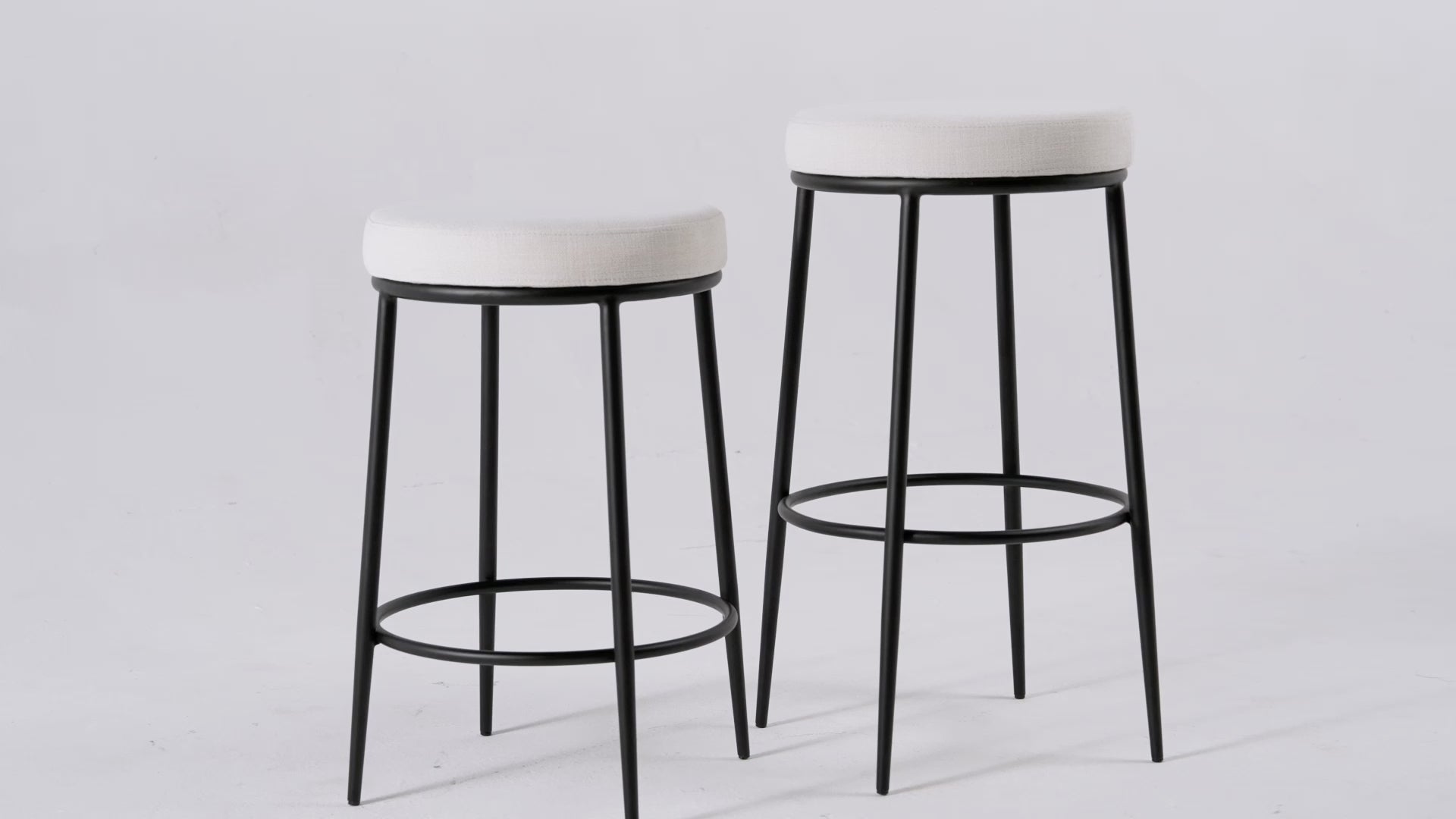 26" Stella Counter Stool in Matte Black Finish with Snow White Fabric Upholstery in Maven Lane by Maven Lane