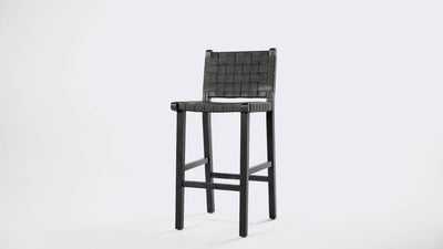 31" Noah Bar Stool In Black Finish & Dark Grey Woven Faux Leather Seat (Set of 4) in Stools by Maven Lane