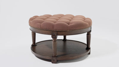 Mesa Round Upholstered Coffee Table in Aged Brown with Clay Brown Fabric in Coffee Table by Maven Lane