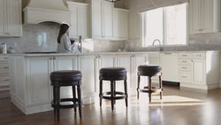 Pullman Backless Counter Stool in Brown Finish with Dark Brown Faux Leather in Stools by Maven Lane