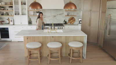 26" Alexander Backless Counter Stool in Weathered Oak Finish with Sand Color Fabric Upholstery in Stools by Maven Lane